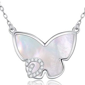 New Silver Butterfly Initial Necklace "D"